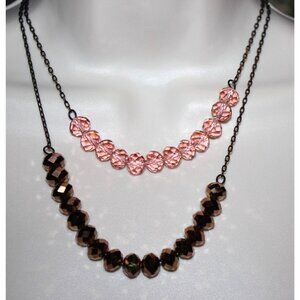 Express Crystal Beaded Bib Necklace Pink Metallic Amber Vintage Y2K Deadstock